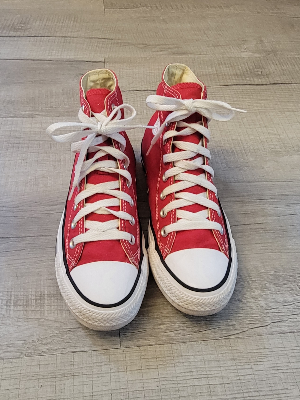 Women Red High-Top Canvas Sneakers with White Trim